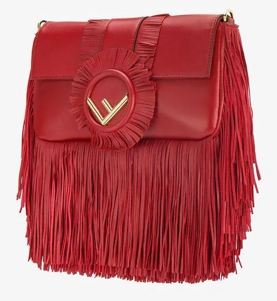 Fringed Baguette Shoulder Bag, Red