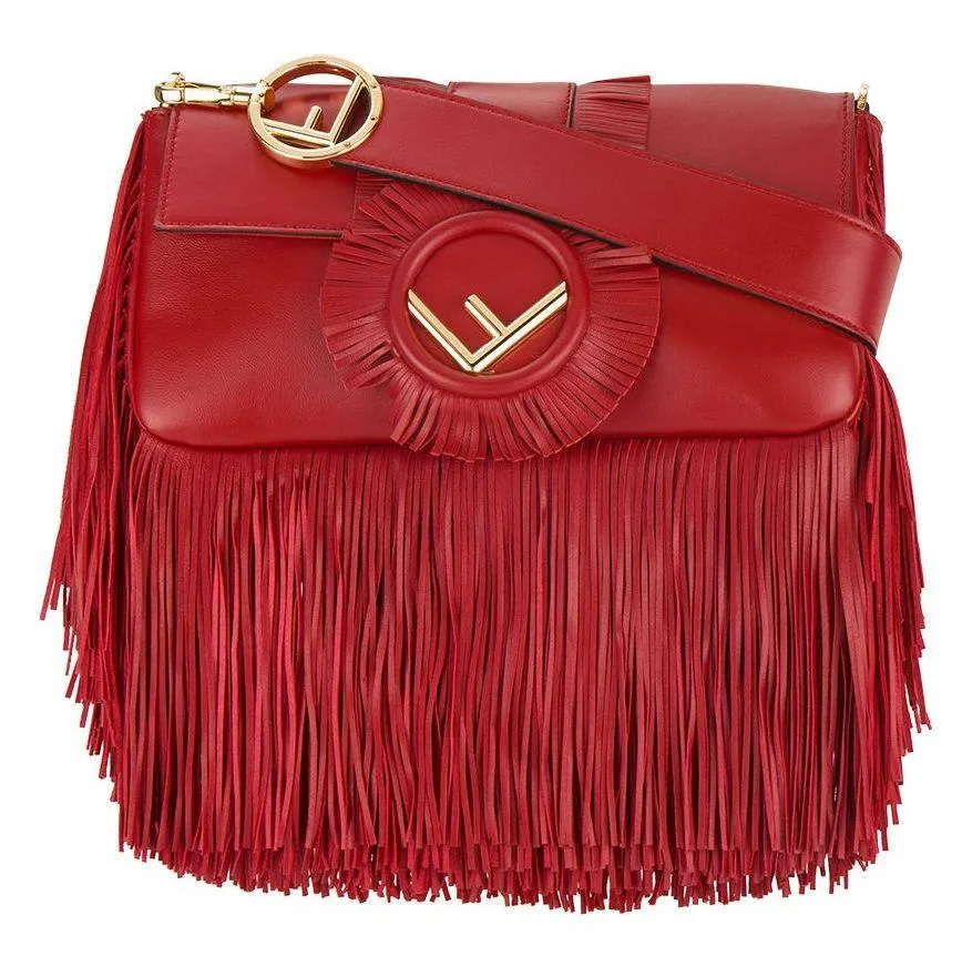 Fringed Baguette Shoulder Bag, Red