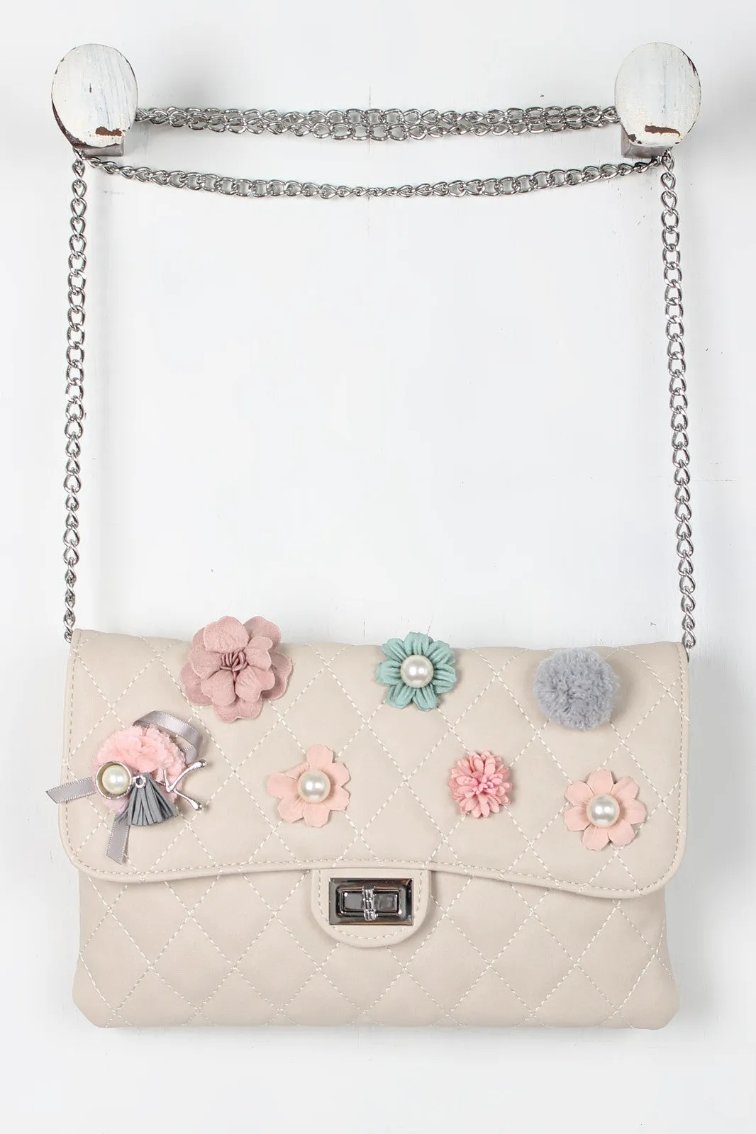 Girly Embellishments Quilted Crossbody Bag