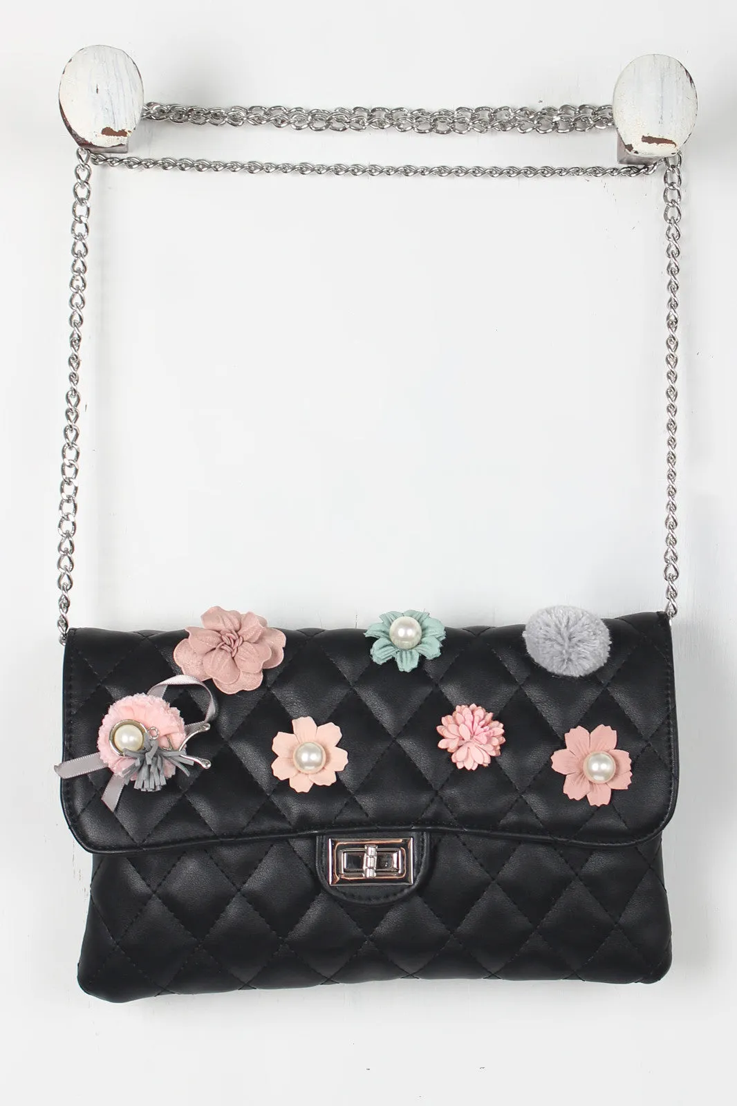 Girly Embellishments Quilted Crossbody Bag