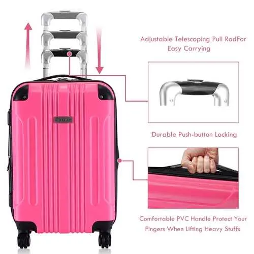 GLOBALWAY Expandable 20" ABS Carry On Luggage Travel Bag Trolley Suitcase-rose