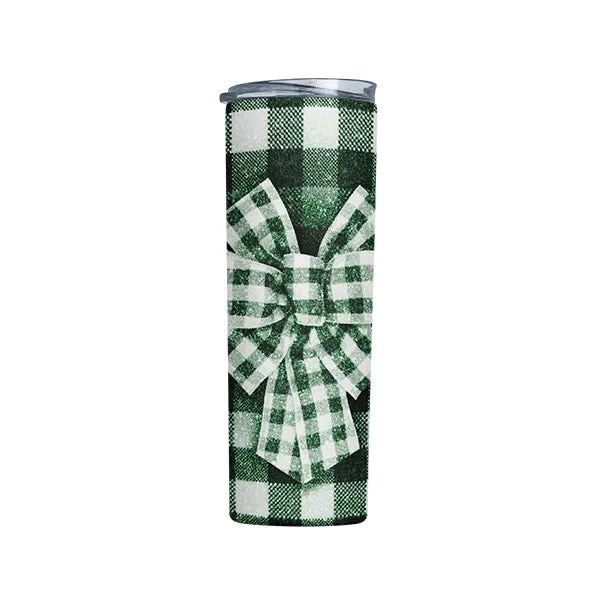 Green Plaid Bow Tumbler,  20oz Skinny Tumblers