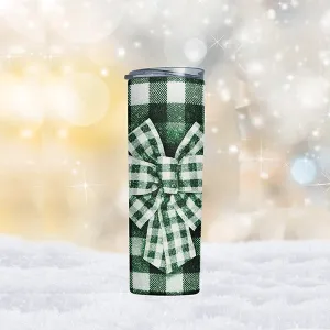 Green Plaid Bow Tumbler,  20oz Skinny Tumblers