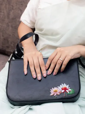 Hand Embroidered Lotus Baguette Bag