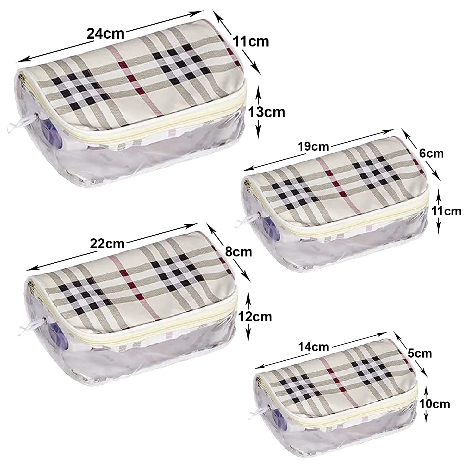 Heart Home Multiuses Rexine Check Print Travel Toiletry Bag/Dopp Kit For Traveling Set of 4 (White) 52HH4117