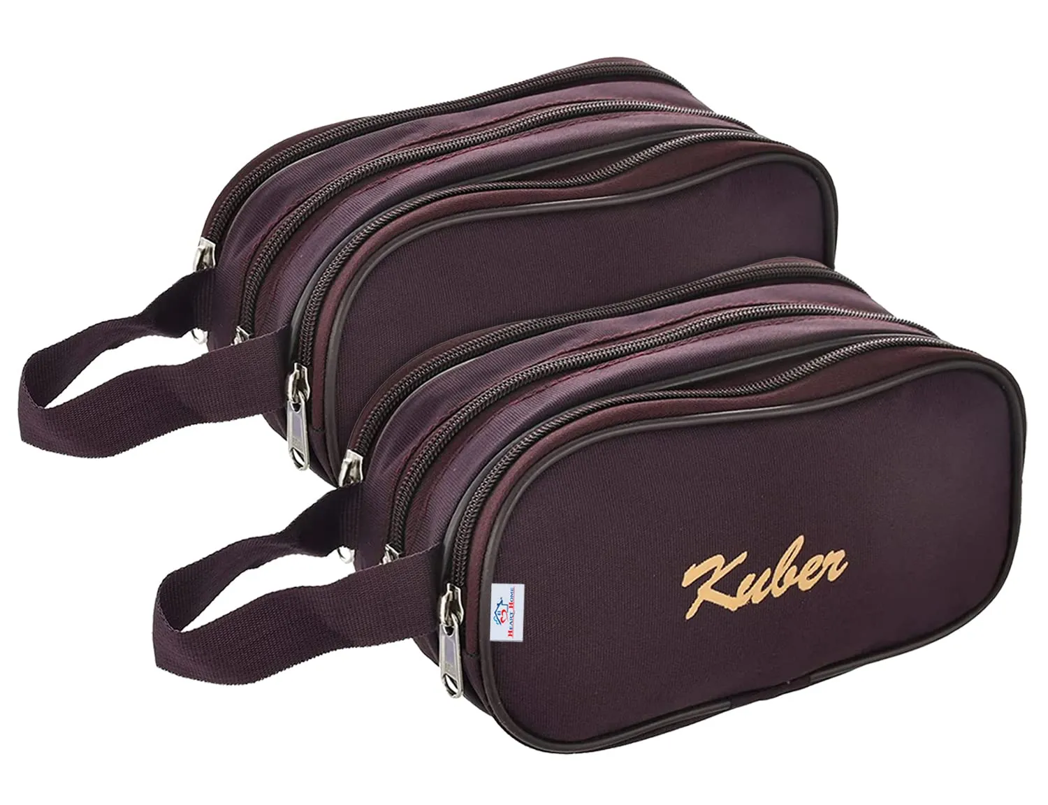 Heart Home Rexine Lightweight Travel Toiletry Bag Shaving Kit with Carrying Strap, Pack of 2 (Wine) 54HH4280.