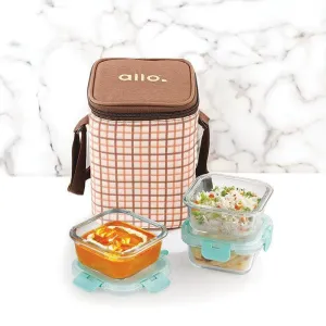 Jonas Lunchbox With Square Checks Bag (310 ML) - Set Of Three