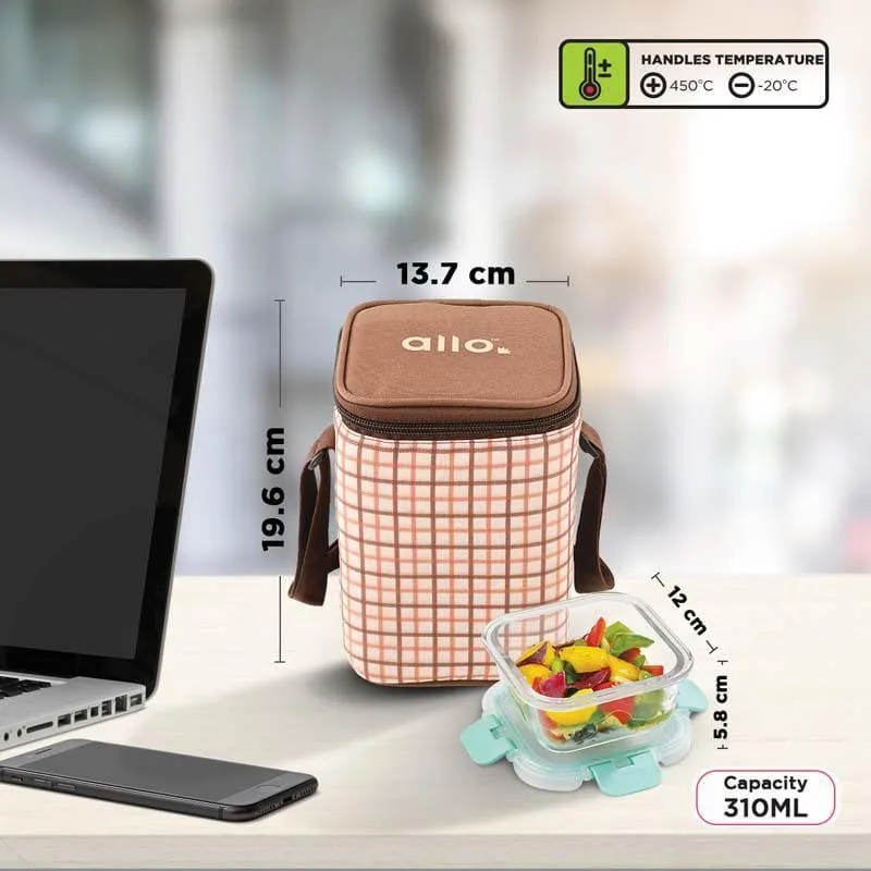 Jonas Lunchbox With Square Checks Bag (310 ML) - Set Of Three