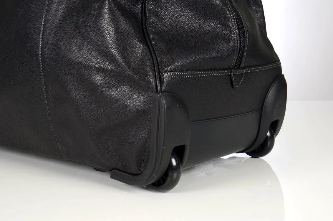 Katana Black Leather Wheeled Travel Holdall