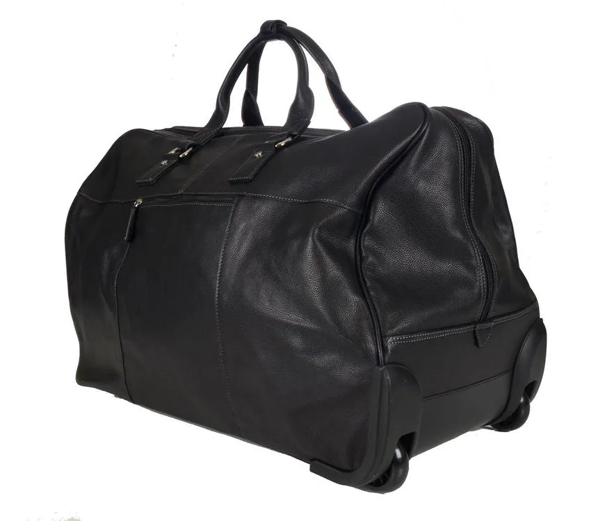 Katana Black Leather Wheeled Travel Holdall