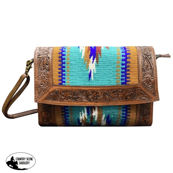 Klassy Cowgirl Tooled Leather and Wool Saddle Blanket Purse