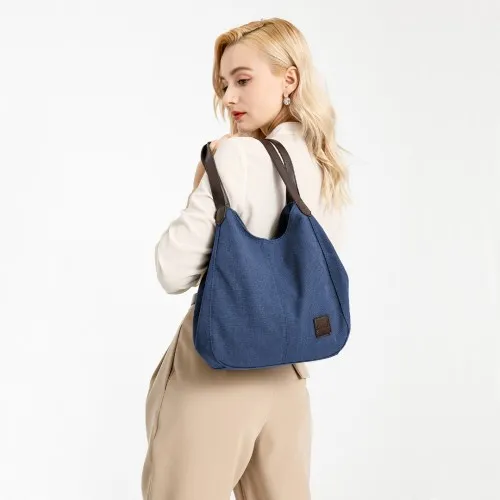 Kono Canvas Shoulder Tote Bag - Navy | Trendy & Functional Daily Essential