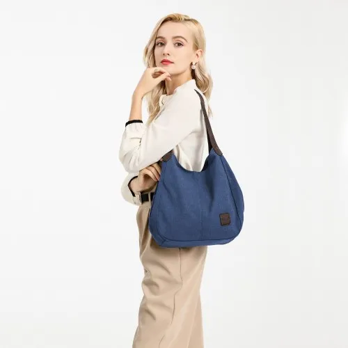 Kono Canvas Shoulder Tote Bag - Navy | Trendy & Functional Daily Essential