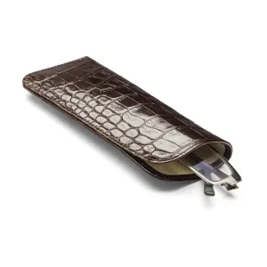 Large Leather Glasses Case - Brown Croc