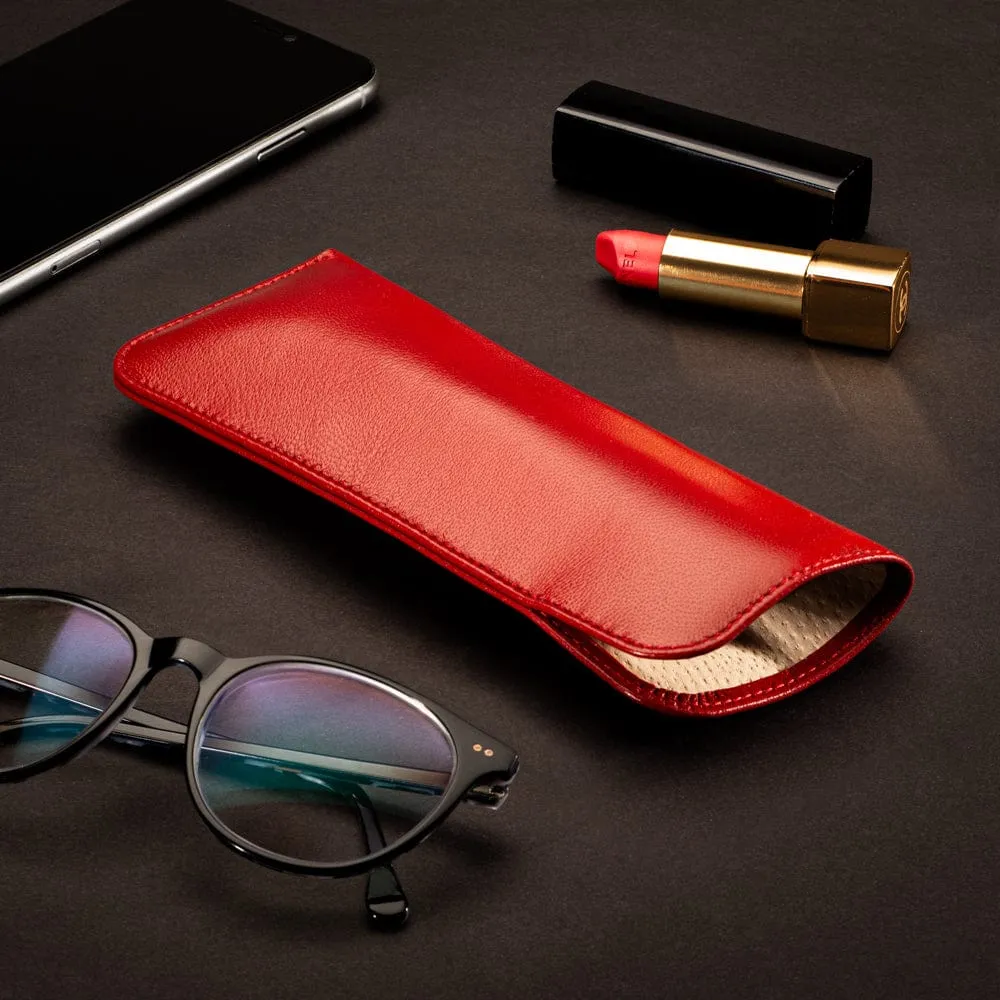 Large Leather Glasses Case - Soft Red