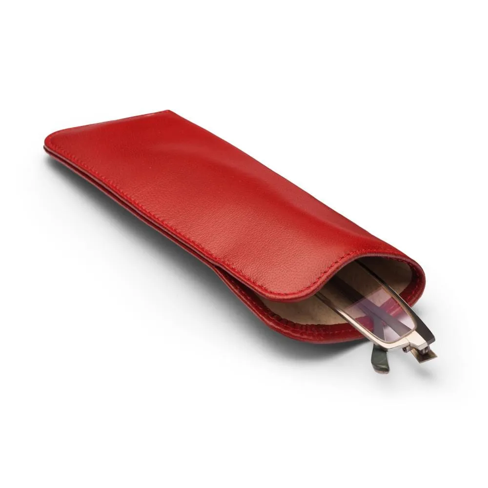 Large Leather Glasses Case - Soft Red