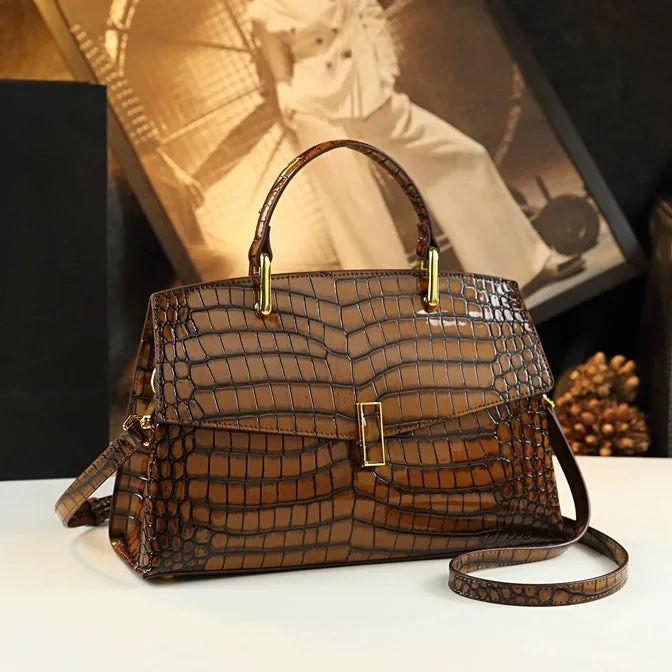 Light Luxury European and American High Bright Surface Alligator Print Handbag