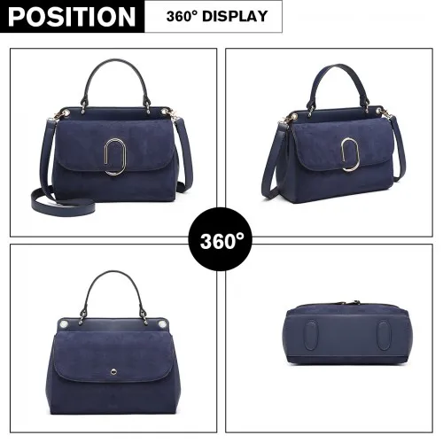 Miss Lulu Stylish Ladies Leather Handbag Shoulder Bag - Navy | Elegant Evening & Event Bag