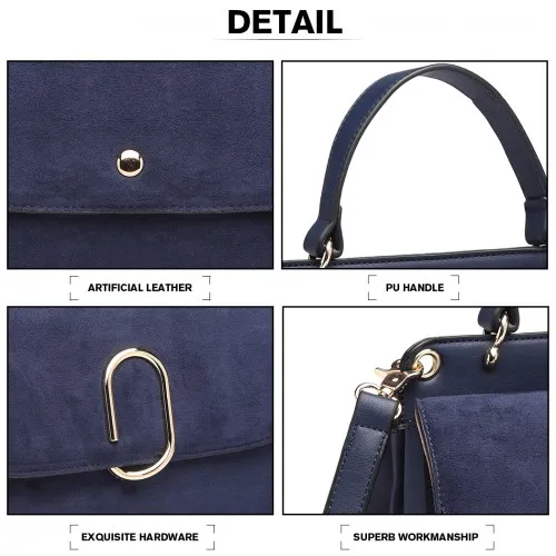 Miss Lulu Stylish Ladies Leather Handbag Shoulder Bag - Navy | Elegant Evening & Event Bag