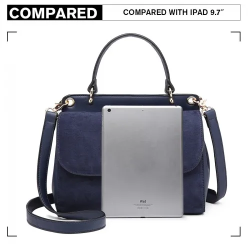 Miss Lulu Stylish Ladies Leather Handbag Shoulder Bag - Navy | Elegant Evening & Event Bag