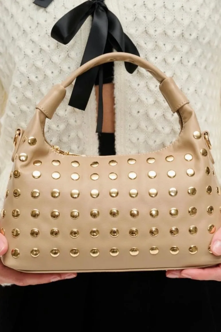 Natural Studded Crossbody Handbag