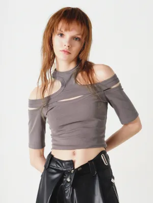 NORTH NODE Avant-Garde Cut-Out Crop Top - White and Charcoal