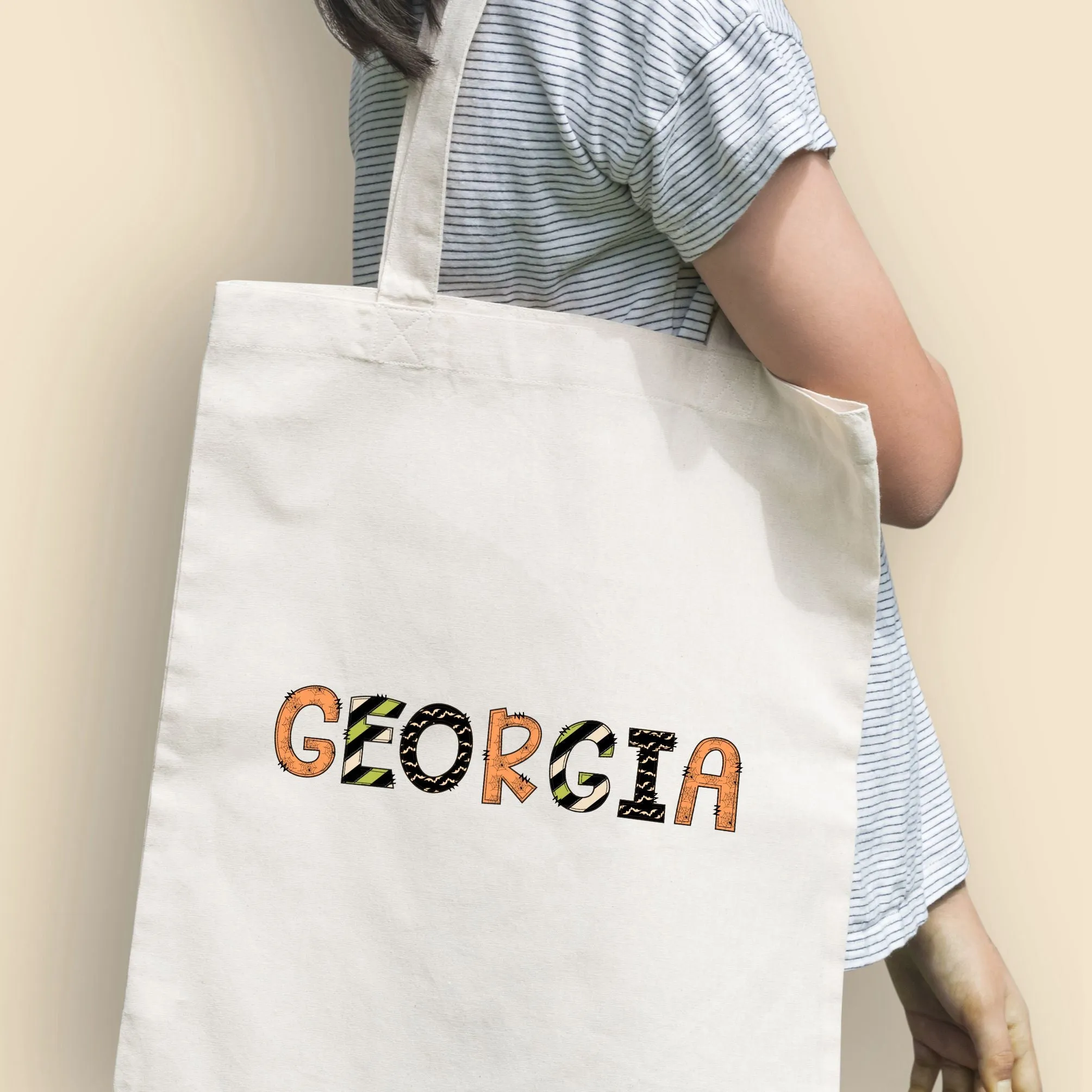 Personalized Orange Name Halloween Tote Bag