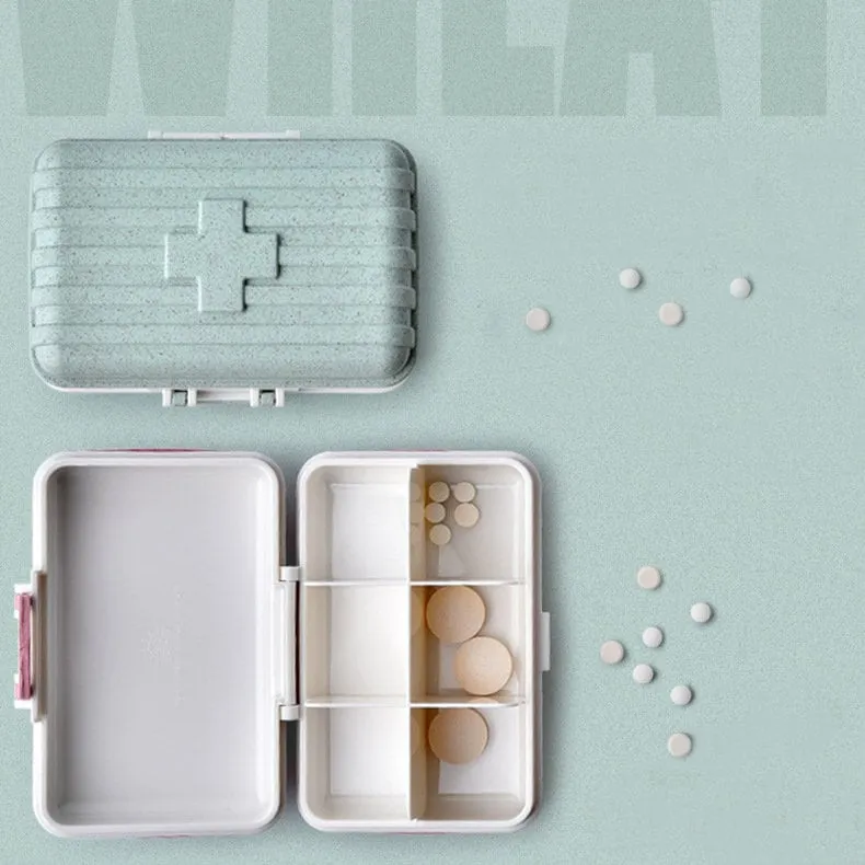 Portable Luggage Design Eco Pill Box with 6 Compartments for Daily Medication Management