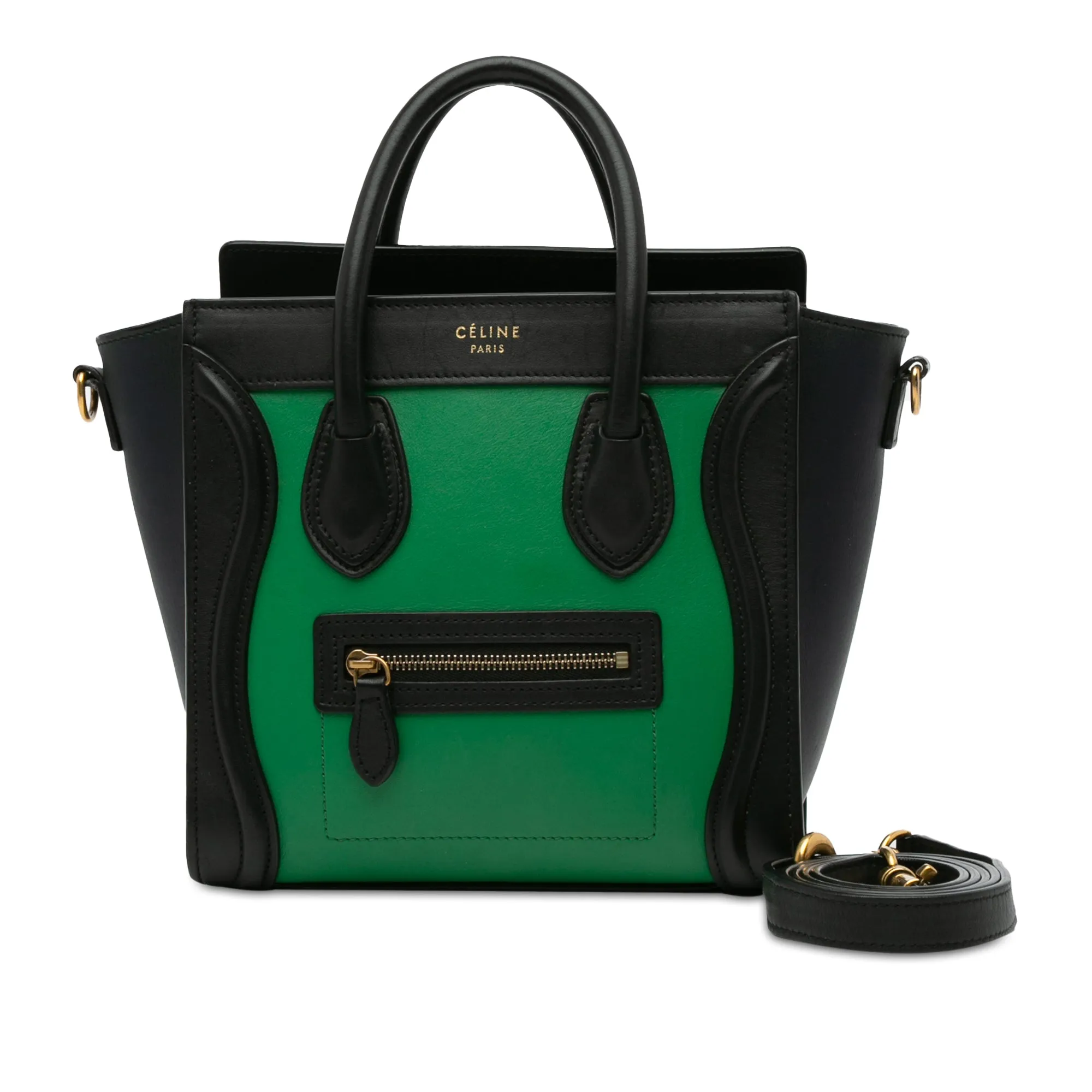 Pre-Owned Celine Nano Luggage Tricolor Leather Tote Bag Green - CELINE1036