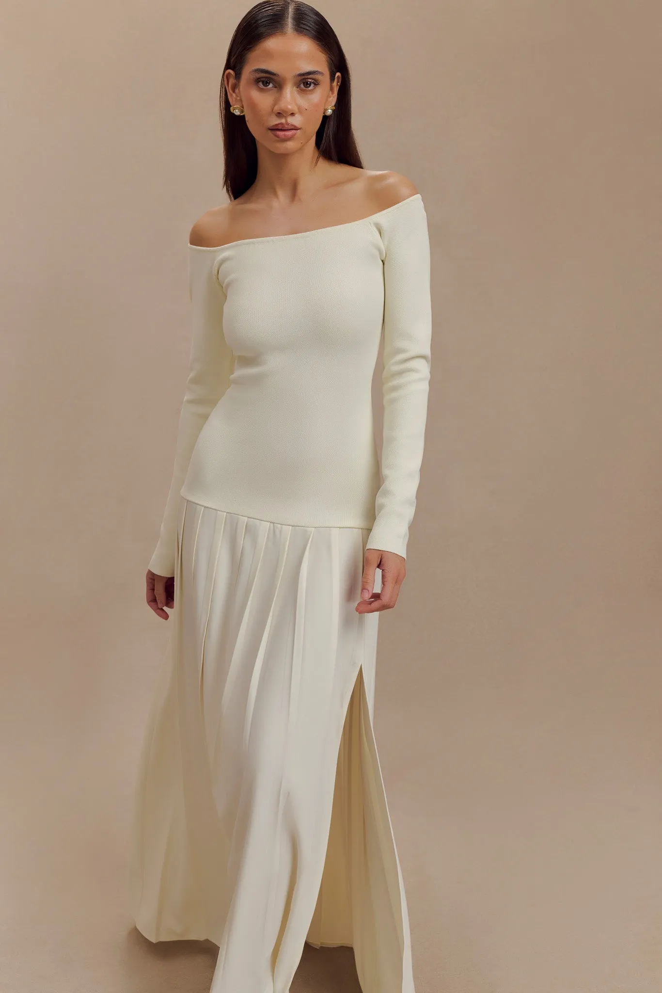 Presley Knit Off Shoulder Maxi Dress - Ivory