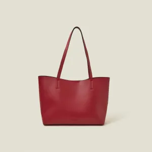 Red Faux Leather Tote Bag