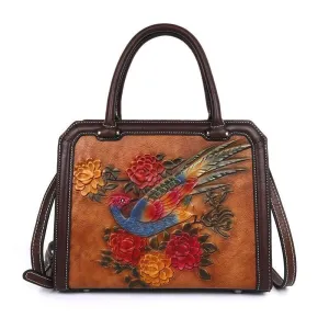 Retro Wind Embossed Phoenix Pattern Portable Messenger Bag