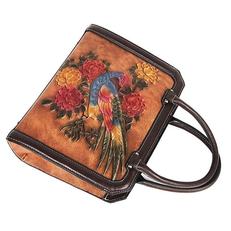 Retro Wind Embossed Phoenix Pattern Portable Messenger Bag