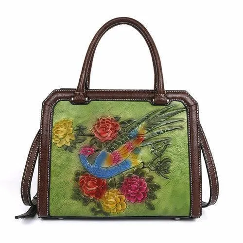 Retro Wind Embossed Phoenix Pattern Portable Messenger Bag