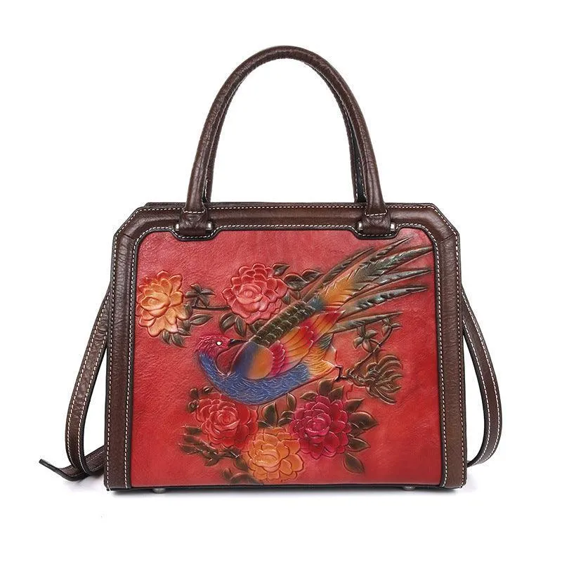 Retro Wind Embossed Phoenix Pattern Portable Messenger Bag