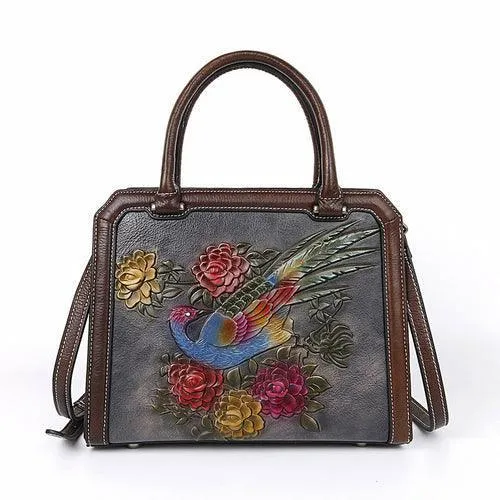 Retro Wind Embossed Phoenix Pattern Portable Messenger Bag