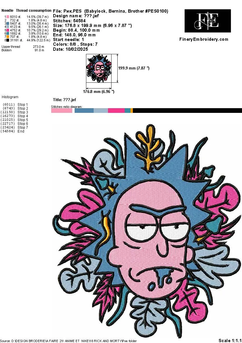 Rick and Morty Embroidery Design – 2 Sizes