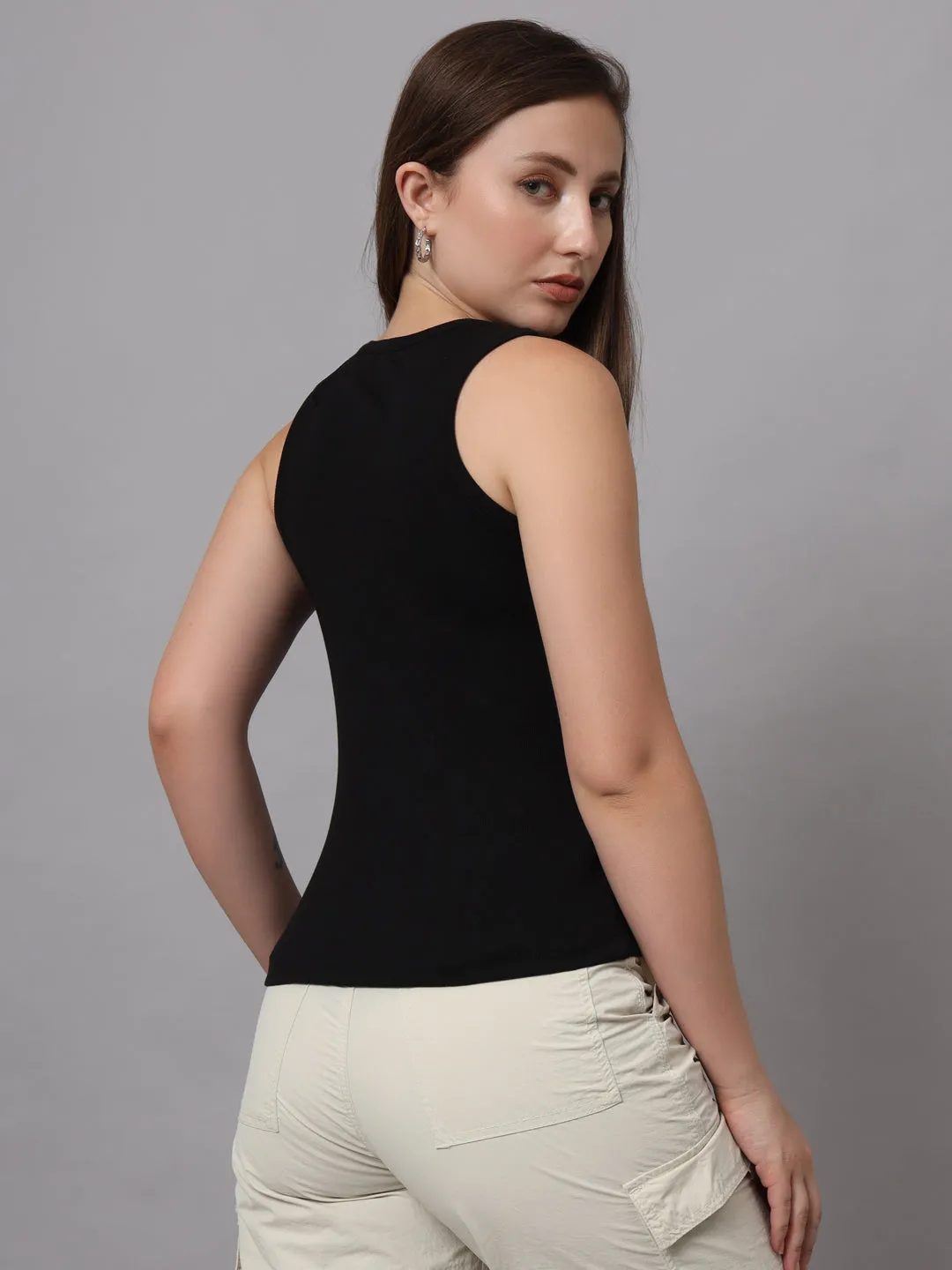 Shoulder Straps Ribbed Cut Out Fitted Eco Liva Modal Top