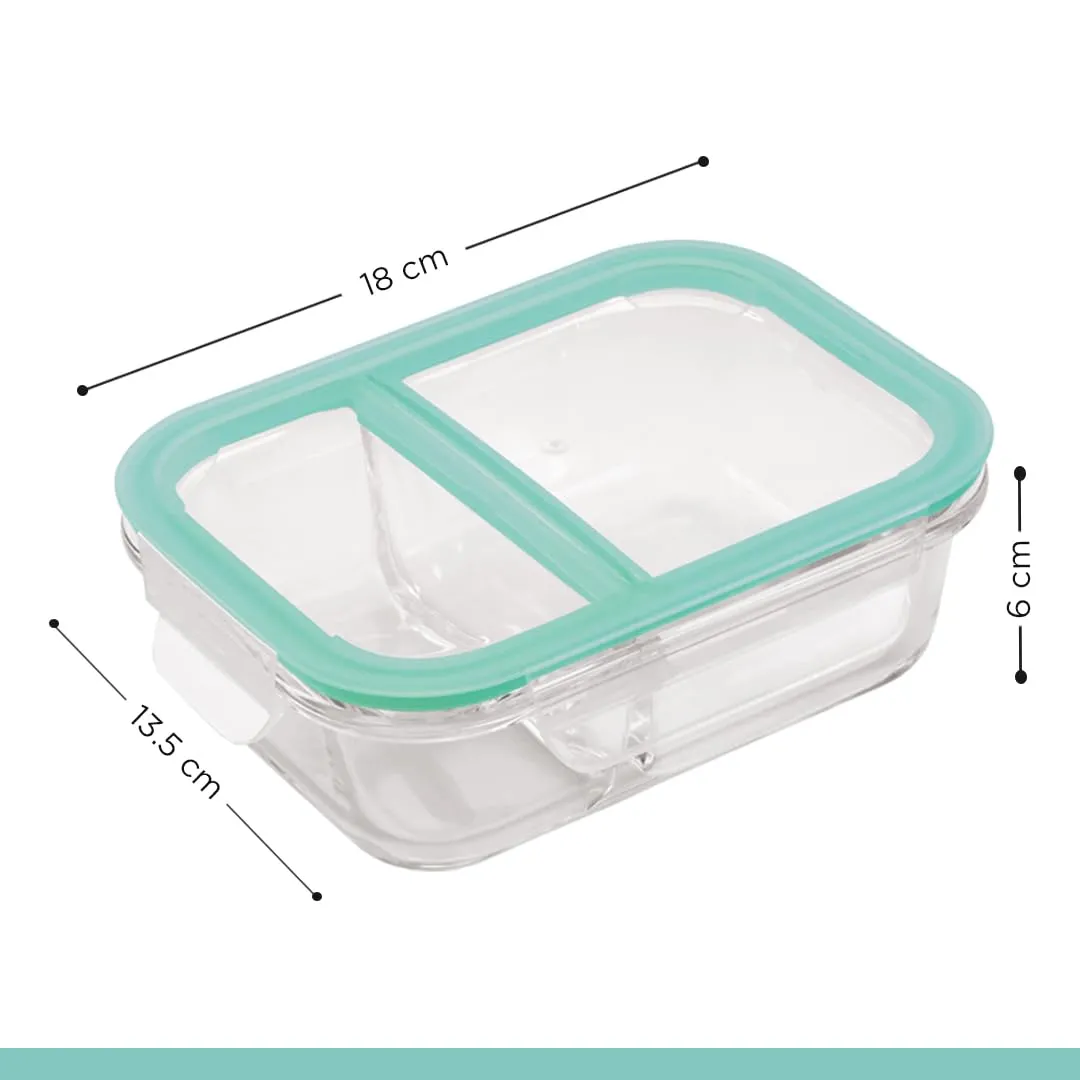 SOPL-OLIVEWARE Elite Natural Glassware Lunch Box Microwave safe 2 comartment !Borosilicate Glass!Safety Lock Airtight Tiffin Containers (600 ml)| Transparent