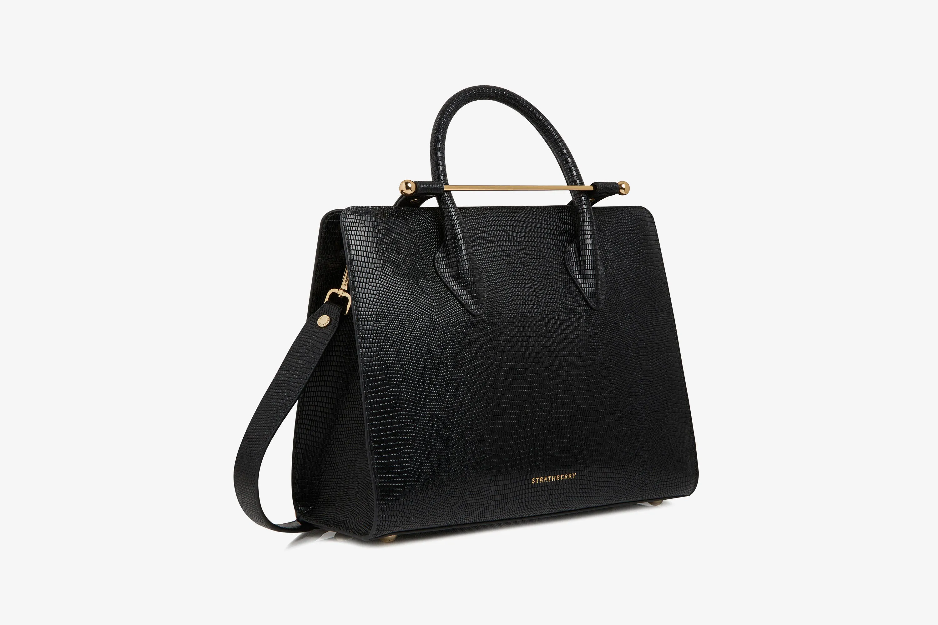 The Strathberry Midi Tote - Lizard-Embossed Leather Black