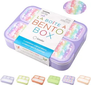 Unicorn Bento Lunch Box for Girls, Kids | Snack Containers with 4 Compartment Dividers, Boxes for Toddlers Pre-School Daycare Tween Lunches BPA Free, Food and Microwave Safe | Purple Rainbow Unicornio