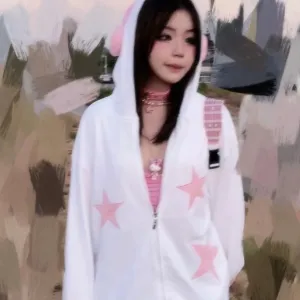 White & Pink Star Headphones Hoodie