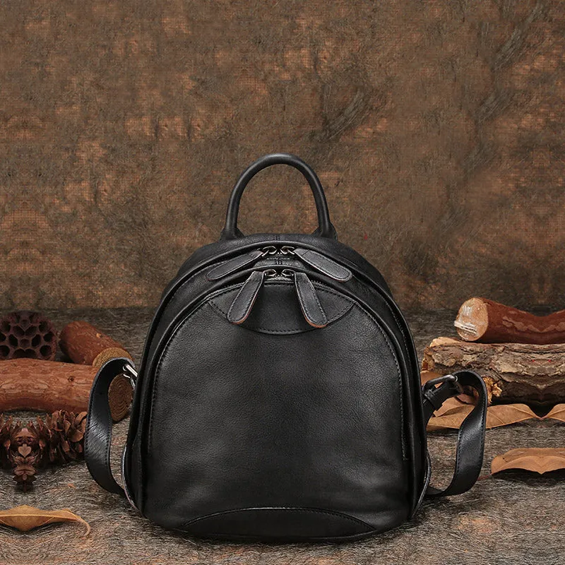 Womens Brown Leather Book Bag Small Backpack Purse for Women