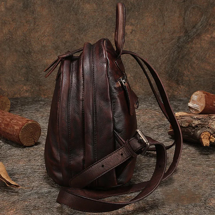 Womens Brown Leather Book Bag Small Backpack Purse for Women