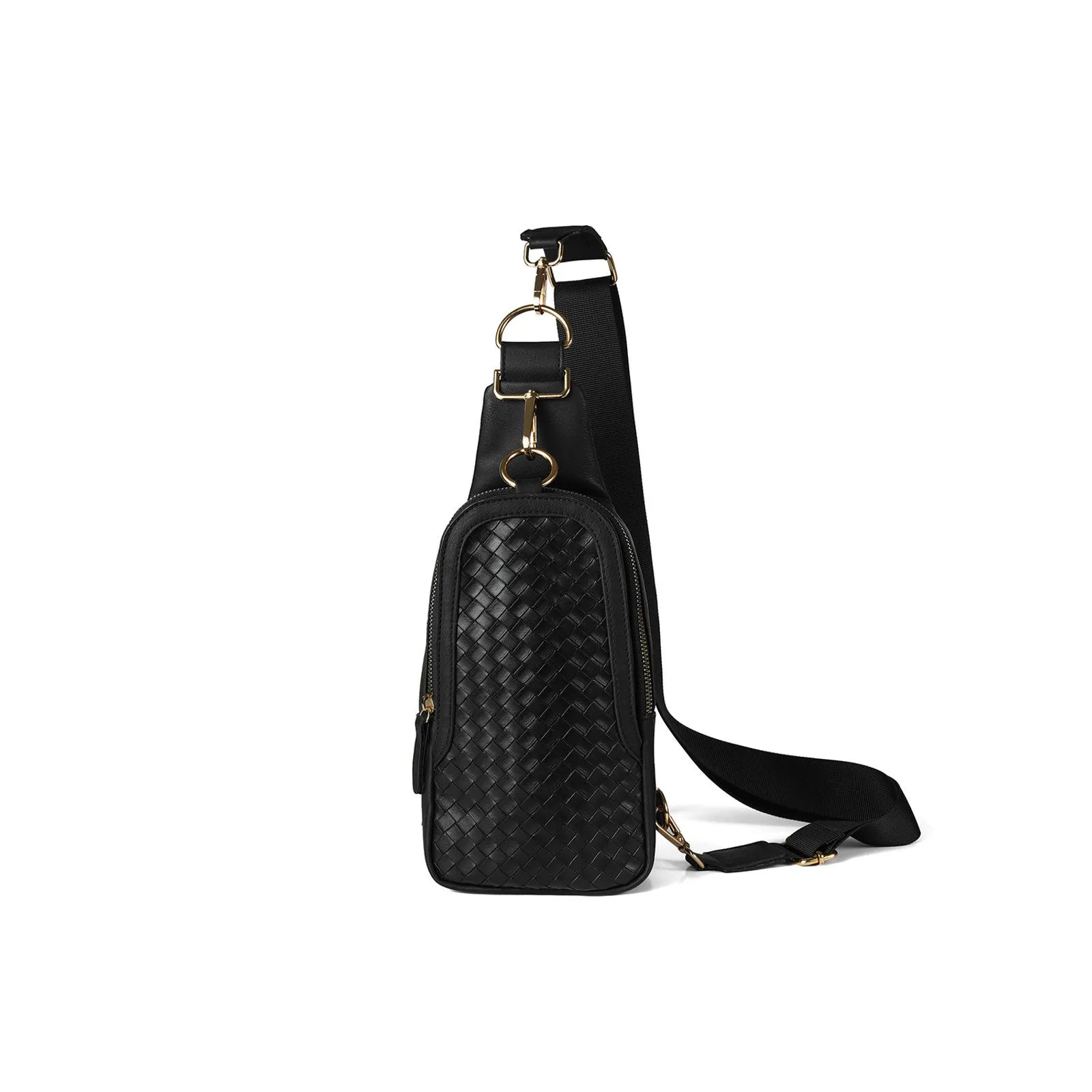 Woven Crossbody Sling Bag in Black